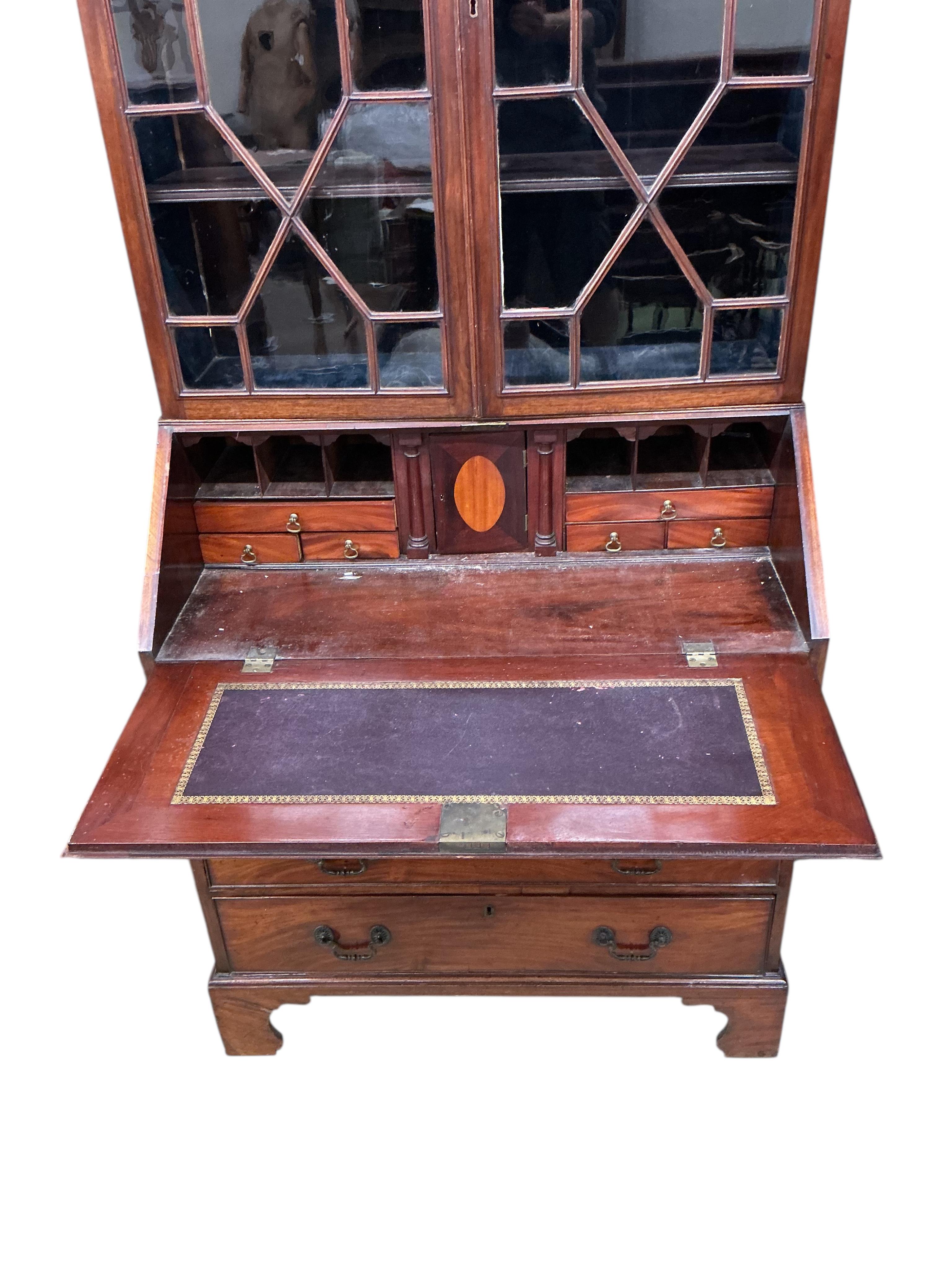 A George III mahogany bureau bookcase, width 92cm, depth 52cm, height 213cm